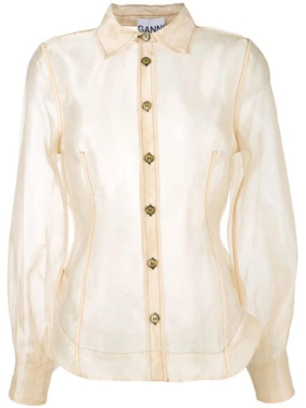 Ganni Paradise Flint Organza Button-down Blouse In Tapioca